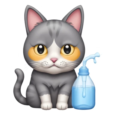 Sad cat with tear and thrown with fabric softener bottle  sticker