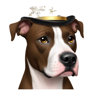 American Staffordshire Terrier dark brown in a New Year's hat sticker