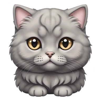 Cinematic Adorable Fluffy Grey Scottish Fold Cat Portrait Emoji, Head tilted cutely with big, sparkling eyes and adorable folded ears, soft grey fur with darker points on the ears, face, and paws, Simplified yet irresistibly adorable features, highly detailed, glowing with a soft, warm glow, high shine, affectionate and playful, stylized with a touch of whimsy, bright and endearing, soft glowing outline, capturing the essence of a curious and loving kitten with the signature charm of a Scottish Fold's unique folded ears, so cute it feels like it could leap out of the screen and snuggle up for a cuddle! sticker