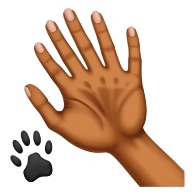 there is a drawing of a human hand gently reaching toward a dog’s paw. The dog has brown fur with black areas, and the paw is extended like it’s about to touch the person’s fingers sticker
