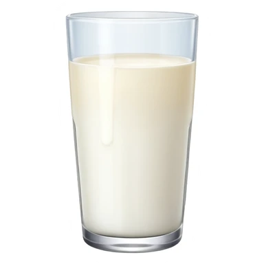the drink is only milk white, The bottom and mouth of the glass are the same width and thin a toll, There is only white liquid inside, photo realistic, like a third from left sticker