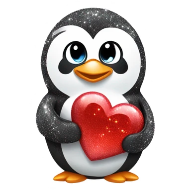 Sparkly penguin holding a heart shaped rock sticker
