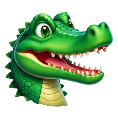 Cinematic Comical Crocodile Portrait Emoji, Head tilted dramatically with an exaggeratedly amused expression, featuring a striking, glossy emerald-green hide with bold textured scales and wide, expressive eyes filled with playful disbelief, Simplified yet hilariously expressive features, highly detailed, glowing with a slightly sassy glow, high shine, dramatic yet playful, stylized with an air of cheeky mischief, bright and endearing, soft glowing outline, capturing the essence of a spirited and over-the-top crocodile, so meme-worthy it feels like it could snap its jaws into internet fame instantly! sticker