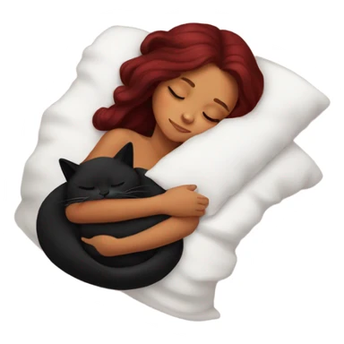 tanned girl long burgundy hair sleeping with black kitty sticker