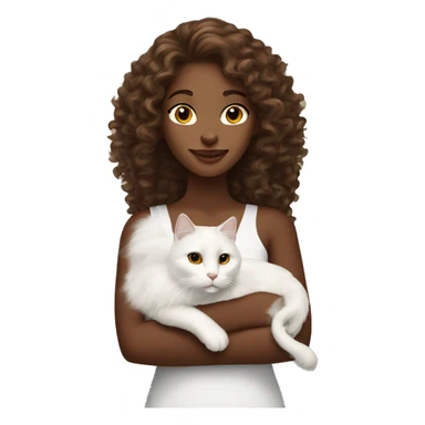 long curly haired brown skinned lady holding white cat  sticker