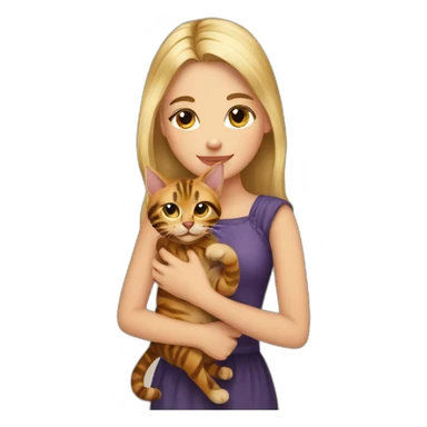 beautiful blonde girl holding a cat of bengal origin in her arms sticker