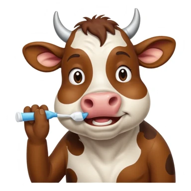 A cow brushing its teeth, looking sleepy and drowsy, portrait, bust up sticker