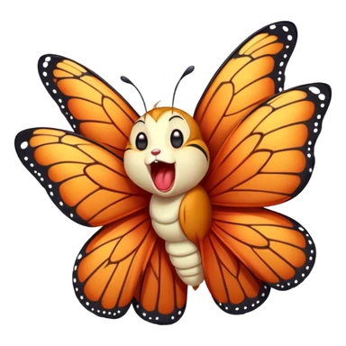 Cinematic Realistic Cute Yawning monarch Butterfly Portrait Emoji, Head tilted slightly with a dramatic, wide-open yawn, showcasing soft, downy ruby wings with gentle droop and half-closed, drowsy eyes rendered in exquisite natural detail, high shine, relaxed yet expressive, styled with a dash of delicate floral charm, soft glowing outline, capturing the essence of a sleepy yet affectionate red butterfly that appears ready to rest its vibrant wings in quiet slumber! sticker