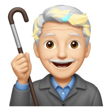 A grey-haired fan with cane in hand, cheering loudly with youthful spirit. sticker