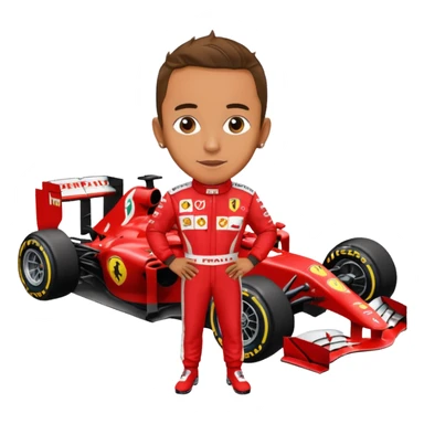 lewis hamilton en combinaison rouge ferrari devant sa f1 sticker