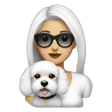 mujer piel blanca cabello negro gafas y perro bichon maltés blanco sticker