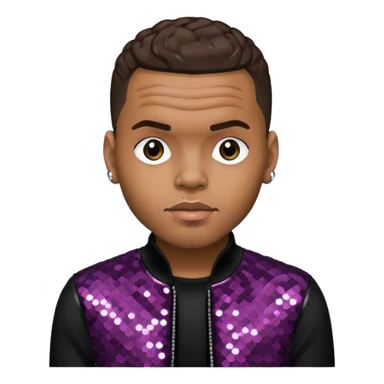 Chris Brown with dark brown hair, black sequin outfit sticker