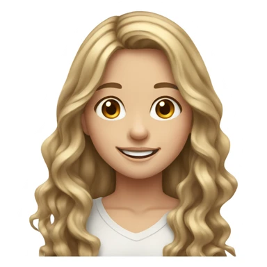 a young white girl with long wavy brown hair with blonde highlights, brown eyes smiling sticker
