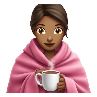 brunette girl in a pink blanket drinking hot chocolate sticker