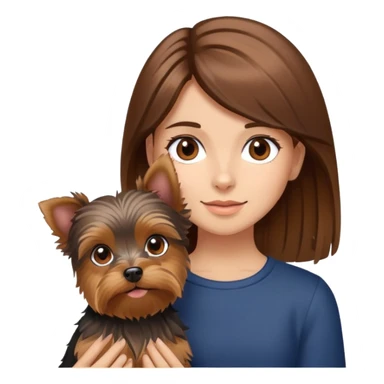 girl with brown hair and brown eyes with a Yorkshire Terrier dog sticker