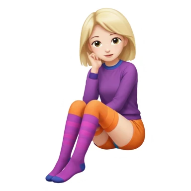 Cute girl thigh high socks sitting legs out, colorful clothes sticker