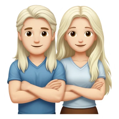 A white boy and a white long-haired girl crossed their arms over their chests - with happy faces sticker