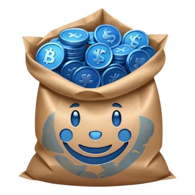 blue coins inside a brown bag  sticker