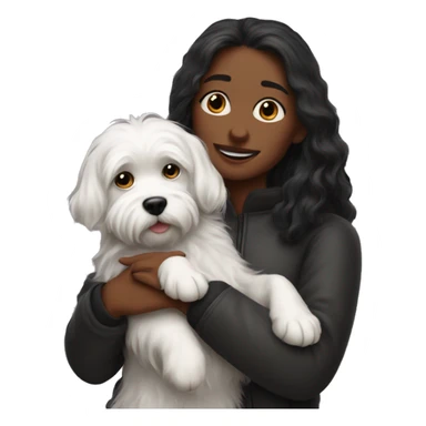 Dark-red-haired girl hugs  her maltese black dog sticker