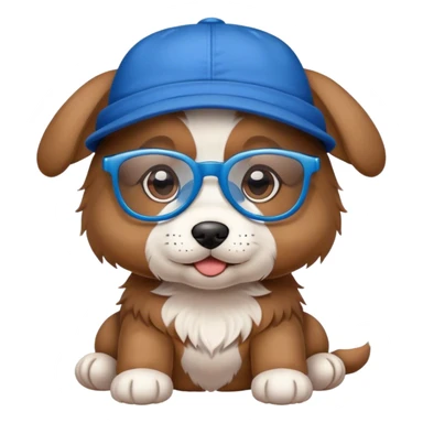 Puppy wearing blue glasses and hat sticker
