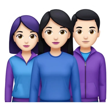 4people 2 men and 2 women. with black hair and white skin. ready to create a team. with blue and purple clothes sticker