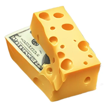 Cheddar cheese with dollar bills flying  sticker