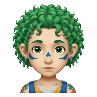 green curly  haired heavy blue tattooed big head accessory big nose mid size ear young sticker