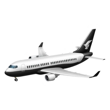 A commercial airplane that is black and white sticker