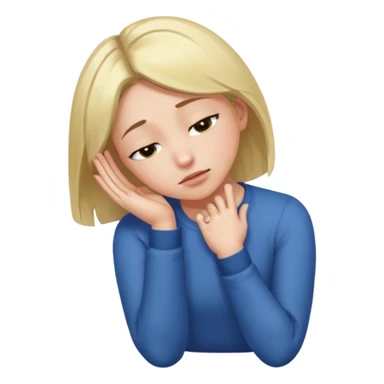 Can you make a girl face forwards and drop her head downwards facing the ground where her right arm is bent with her elbow outwards and her fingertips near her face while the left hand is put out straight and fingers pointed.  sticker