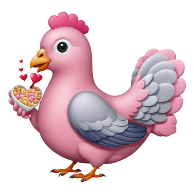 An pink pigeon eating heart shaped cereal  sticker