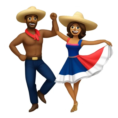 pareja de hombre y mujer bailando danza folcórica chilena llamada cueca. El hombre usa sombrero de huaso y la mujer usa vestido  sticker