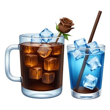 Cold brew coffee with mini roses blue light and small size mini glas cup with ice cubs sticker