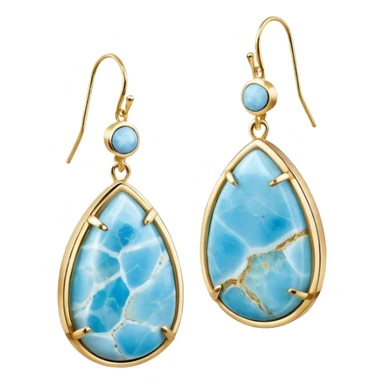 No emoji icons, no emoji faces, 8k quailty, clean, smooth design, isolated, hyper realistic, ultra sparkly, detailed, 10k yellow gold, gorgeous colorful Larimar Raw Crystal earrings set, rendering. Full transparent background  sticker
