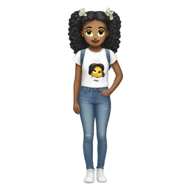 Girl with two bows in her hair and with a cute gen-z shirt and flared jeans sticker