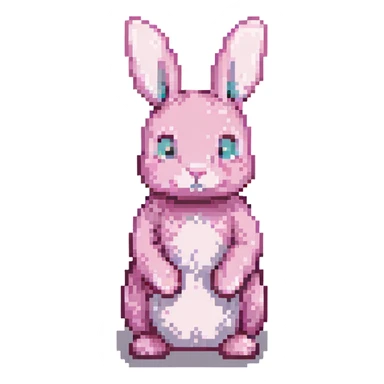 pink rabbit, simple, retro pixel art style sticker