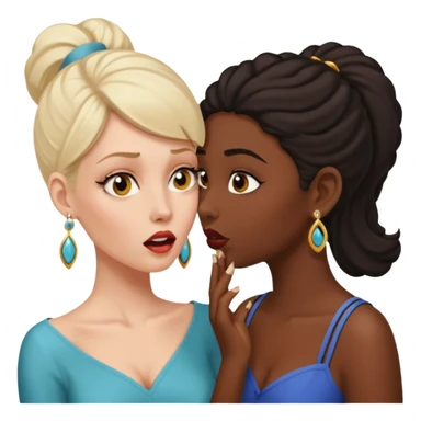 Devious white woman whispers gossip in shocked black woman's ear. sticker