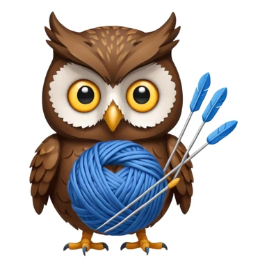 Owl holding blue yarn ball and knitting needles sticker