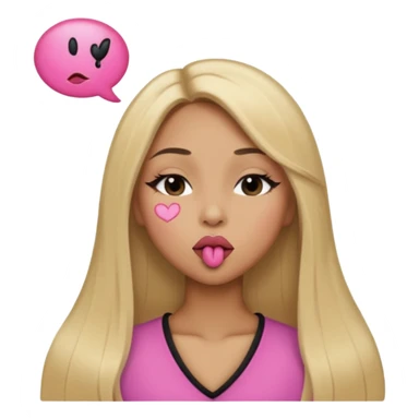 Mujer color de piel moreno claro, con cabello rubio largo, lacio y suelto, ojos negros, labios rosa, mandando un beso con un ojo cerrado  sticker
