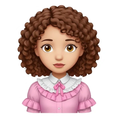 light skin girl, brown eyes, short curly brown hair, white blouse with ruffles, pink skirt with ruffles sticker
