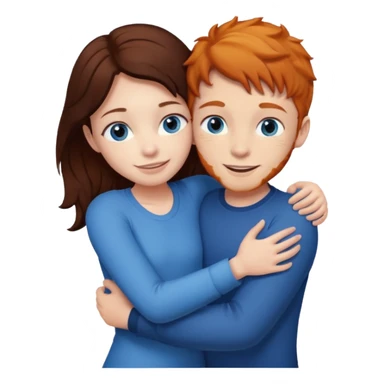 Ginger boy hugging girl with very dark brown hair. Both have blue eyes.  sticker