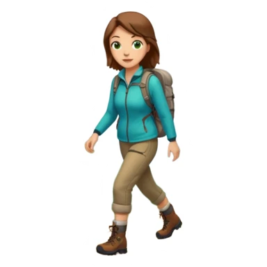 woman hiking in the woods in the sunshine. light face and green eyes. sticker