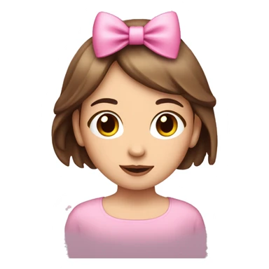 A cute young woman with straight brown hair and many small pink bows and sparkles around her sticker