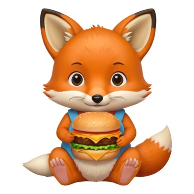 a sitting baby fox with a burger sticker