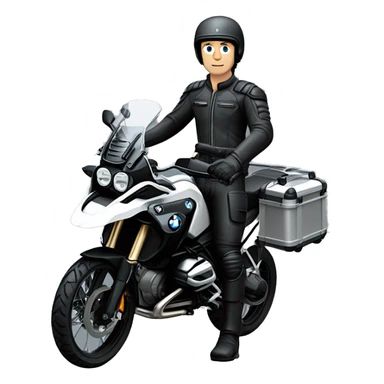 motorcycle bmw gs 1250 black and male rider on bike dark hair blue eyes sticker