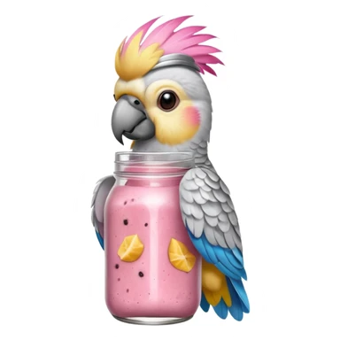 cockatiel parrot holding mason jar with pink smoothie  sticker