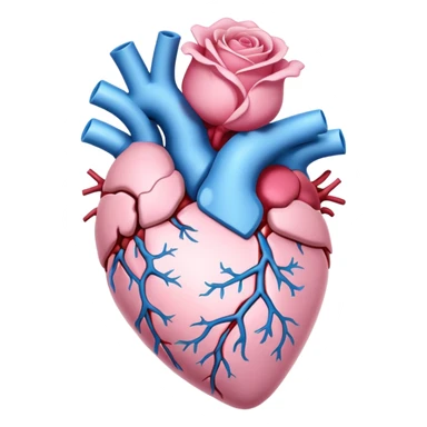 White and sky blue Anatomical heart with light pink rose without leaves  sticker