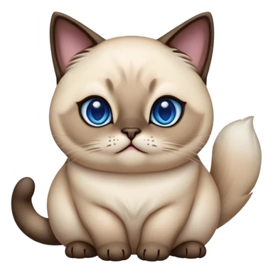 Cinematic Cute Chubby Siamese Cat Portrait Emoji, Round and plump body, soft cream-colored fur with rich dark points on the ears, face, paws, and tail, big, sparkling sapphire-blue eyes, Simplified yet irresistibly adorable features, highly detailed, glowing with a warm, cozy glow, high shine, curious yet calm, stylized with a touch of whimsy, bright and endearing, soft glowing outline, capturing the essence of a mischievous yet lazy and loveable kitty, so cuddly it feels like it could waddle right out of the screen for a snuggle! sticker