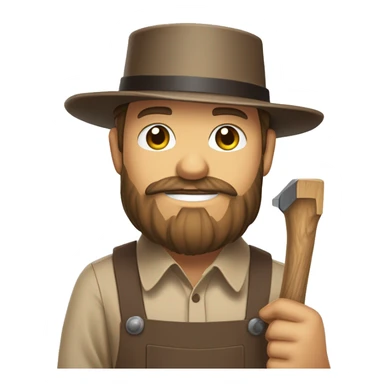amish brown straw hat and small beard without mustache white skin brown button down shirt half body holding a hammer one photo  sticker