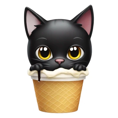 black cat eating ice cream out of a plastic cup sticker