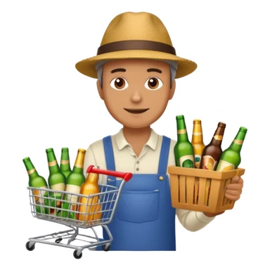 man with a shopping cart full of beers and wines sticker